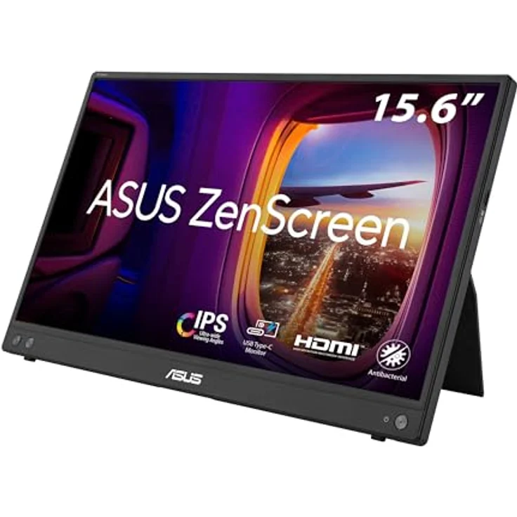 ASUS ZenScreen MB16AHV - 15,6 Zoll tragbarer USB Monitor - Full HD 1920x1080, 15W USB-C, Mini-HDMI, Autorotation - IPS Panel, leichtes Design, Kickstand, Stativ Sockel - 16:9, entspiegelt – Bild 1