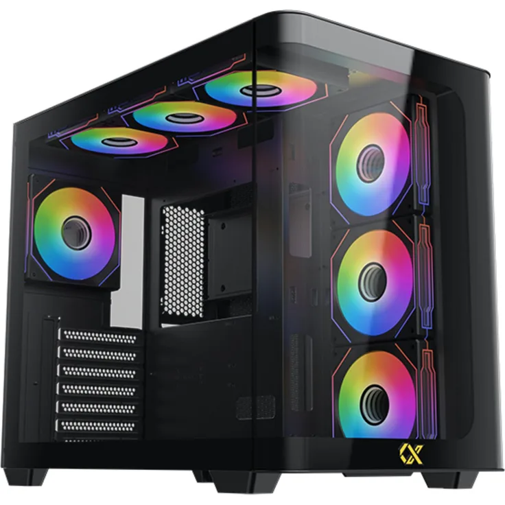 Xigmatek Pano, PC-Gehäuse in Schwarz, EATX/ATX/micro ATX/Mini-ITX, Stahl, gehärtetes Glas, Multi-Color-Beleuchtung, max. Kühlerhöhe 16 cm, max. GPU-Länge 41 cm