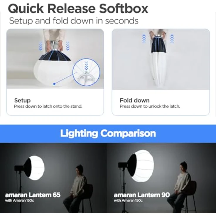 Amaran Lantern 90, kugelförmige Softbox mit 90 cm Größe, universeller Bowens-Mount, Schnellmontage-Technik für einfachen Aufbau – Bild 3