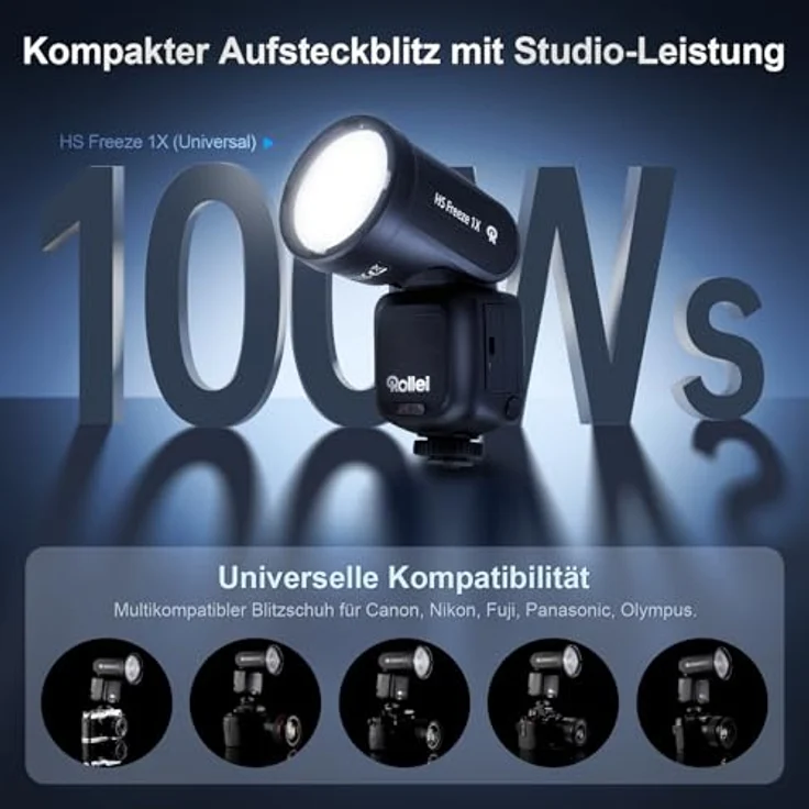 Rollei HS Freeze 1X, Aufsteckblitz mit 100W Leistung, Leitzahl 60, HD-Touchdisplay, 480 Auslösungen pro Ladung, kompatibel mit Canon, Nikon, Fuji, Panasonic und Olympus – Bild 2