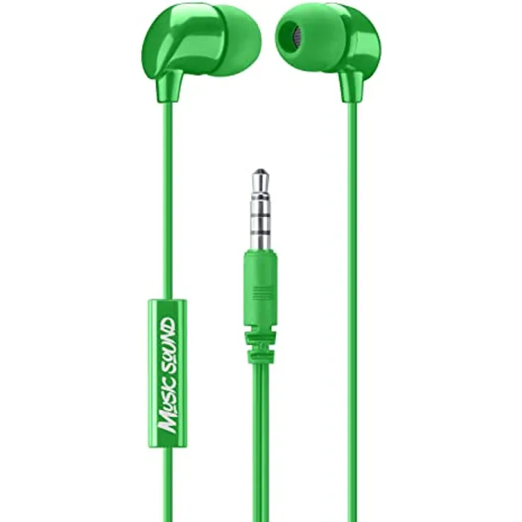 Music Sound | Kopfhörer mit Kabel Fullcolor Intra-auriculaires | In-Ear-Stereokopfhörer mit Kabel und eingebautem Mikrofon - 3,5-mm-Klinkenstecker - 1,2 m Anti-Tangle-Kabel – Farbe Grün