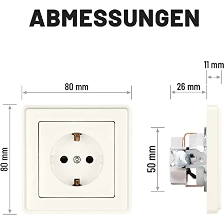 ABSINA 6x Steckdosen Set komplett für Unterputz - Steckdose Set weiß 250V AC, 16A, IP20 inkl. Rahmen, Unterputz Einsatz & Abdeckung - Unterputz Steckdose, Schutzkontakt, Kunststoff, bruchsicher – Bild 3