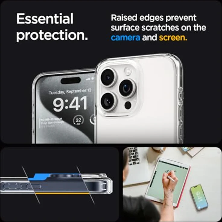 Spigen für iPhone 15 Pro Ultra Hybrid Hülle [Anti-Yellowing] Case Handyhülle Schutzhülle Cover Transparent Durchsichtig Dünn Slim -Crystal Clear – Bild 5