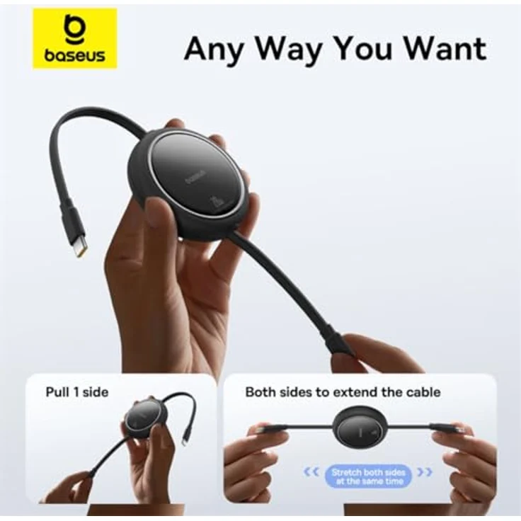 Baseus Free2Pull 20W USB-C/Lightning Aufrollbares Ladekabel, 1m, Schwarz, Hochgeschwindigkeits-Datenübertragung, einziehbares Design – Bild 2