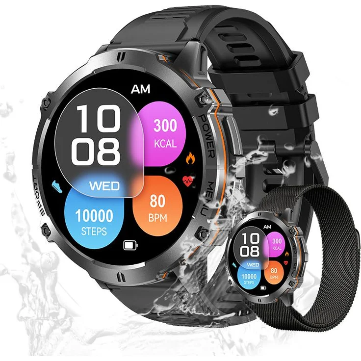 Valdus Fitness-Tracker für Herren, 3ATM wasserdicht, Telefonfunktion, Gesundheitsüberwachung & 100+ Sportmodi – Schwarz