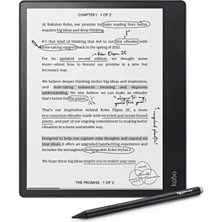 Kobo Elipsa 2E | eReader | 10.3” Glare-Free Touchscreen with ComfortLight PRO | Includes Kobo Stylus 2 | Adjustable Brightness | Wi-Fi | Carta E Ink Technology | 32GB of Storage