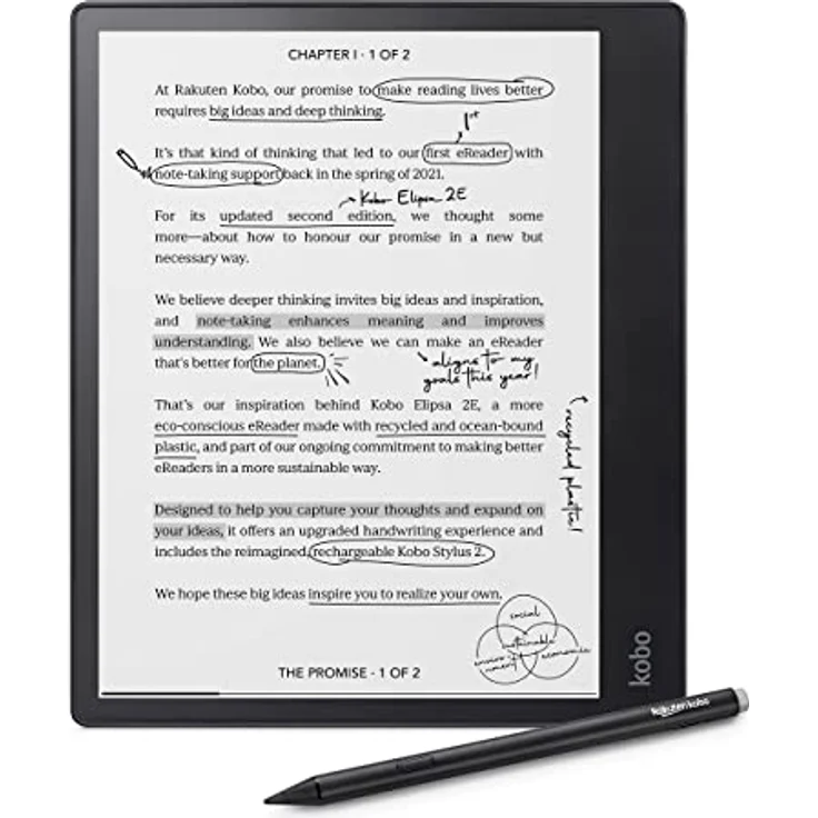 Kobo Elipsa 2E | eReader | 10.3” Glare-Free Touchscreen with ComfortLight PRO | Includes Kobo Stylus 2 | Adjustable Brightness | Wi-Fi | Carta E Ink Technology | 32GB of Storage – Bild 1