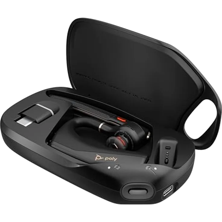Poly Voyager Legend 50-M Ladeetui – Kabelloses Qi-Laden, bis zu 30 Stunden Sprechzeit, Schwarz