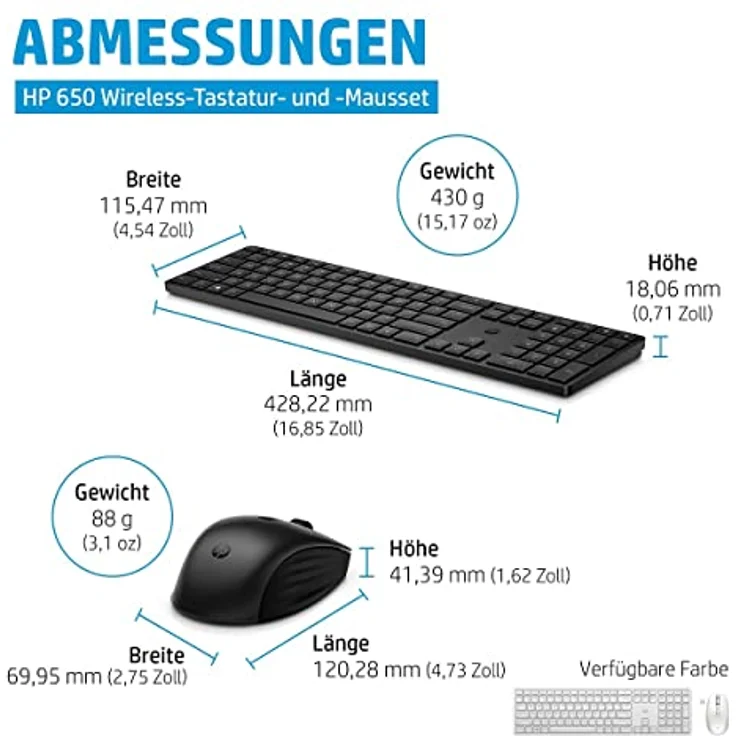 HP 650 kabellose Tastatur und Maus Bundle (20 programmierbare Tasten, QWERTZ Layout, 4.000 DPI, USB Dongle, 3 Tasten, Scrollrad) Schwarz – Bild 3