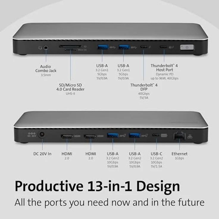 Kensington SD5765T Thunderbolt 4 Dockingstation, exklusiv für Microsoft Surface, mit USB-C & USB-A, für Laptops und 2 Monitore, Dual-Monitor 4K/8K mit bis zu 96 W Ausgangsleistung (K34112EU) – Bild 5