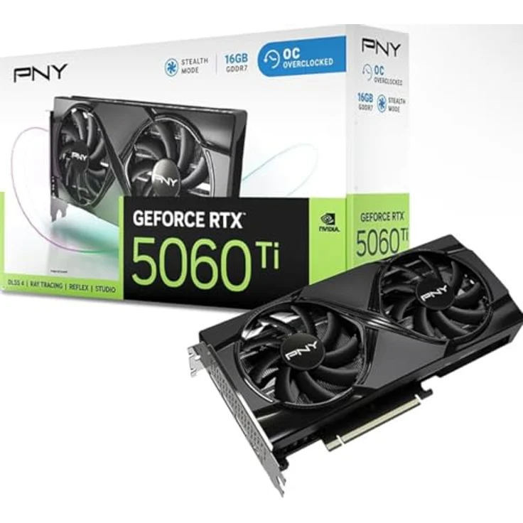PNY GeForce RTX 5060 Ti, 16GB Overclocked Dual Fan GPU mit DLSS 4 und Ray Tracing Technologien – Bild 1