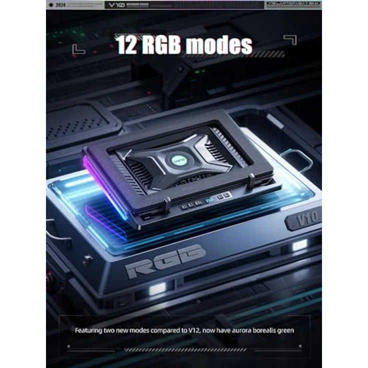 llano RGB Gaming Laptop Kühlpad V10, Kühler mit 4,72'' Turbo-Gebläse, 3 verstellbare Ständer, 4-Port USB-C&A, für Notebooks 13-17,3'' – Bild 3