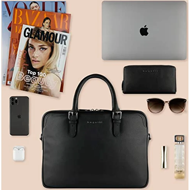 Bugatti Aktentasche Bella Briefcase (15"), Notebooktasche, Schwarz, aus hochwertigem Rindleder – Bild 5