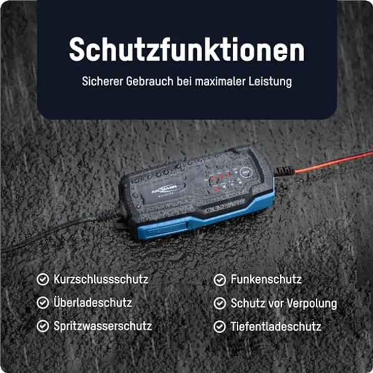 Ansmann Intelligentes 8-Stufen Ladegerät 6V 12V / 2A mit LCD-Display für Blei-Säure-, Blei-Gel- und Blei-Vlies-Batterien, sowie 12V LiFePo4 Batterien für Auto, Motorrad und Kleintransporter - Verpolschutz, Überladeschutz, langes Kabel – Bild 5