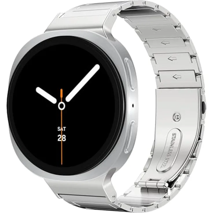 MoKo Metall Armband für Samsung Galaxy Watch 8 (40mm, 44mm) & Galaxy Watch 8 Classic (46mm), Verstellbares Edelstahl-Uhrenarmband in Silber für Damen und Herren