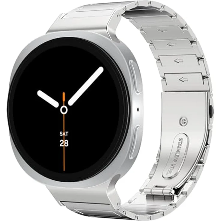 MoKo Metall Armband für Samsung Galaxy Watch 8 (40mm, 44mm) & Galaxy Watch 8 Classic (46mm), Verstellbares Edelstahl-Uhrenarmband in Silber für Damen und Herren – Bild 1