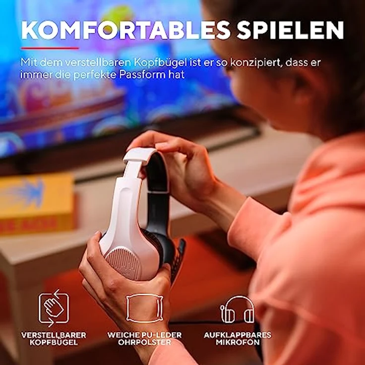 Trust Gaming GXT 415PS Zirox Leichtes Gaming Headset für Playstation 5 mit 50-mm-Treiber, 1,2 m Kabel, 3,5-mm-Audioanschluss, Hochklappbares Mikrofon, Over-Ear PS5 Kopfhörer mit Kabel - Weiß – Bild 5