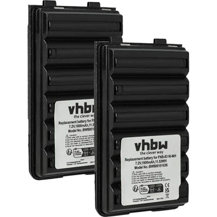 vhbw 2X Akku kompatibel mit Yaesu Vertex VX-177, 1600 mAh NiMH Hochleistungsakku, wiederaufladbar – Bild 1