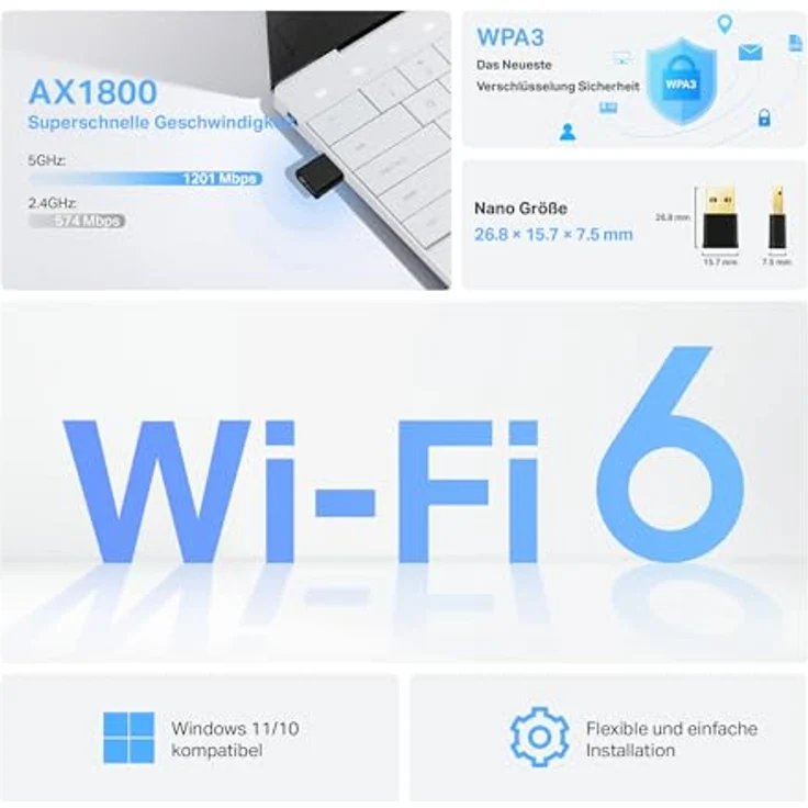 TP-Link Archer TX20U Nano WLAN Stick für PC, WiFi 6 AX1800 Dual Band WLAN Adapter, Nano Größe, WPA3, MU-MIMO (Windows 11/10) – Bild 2