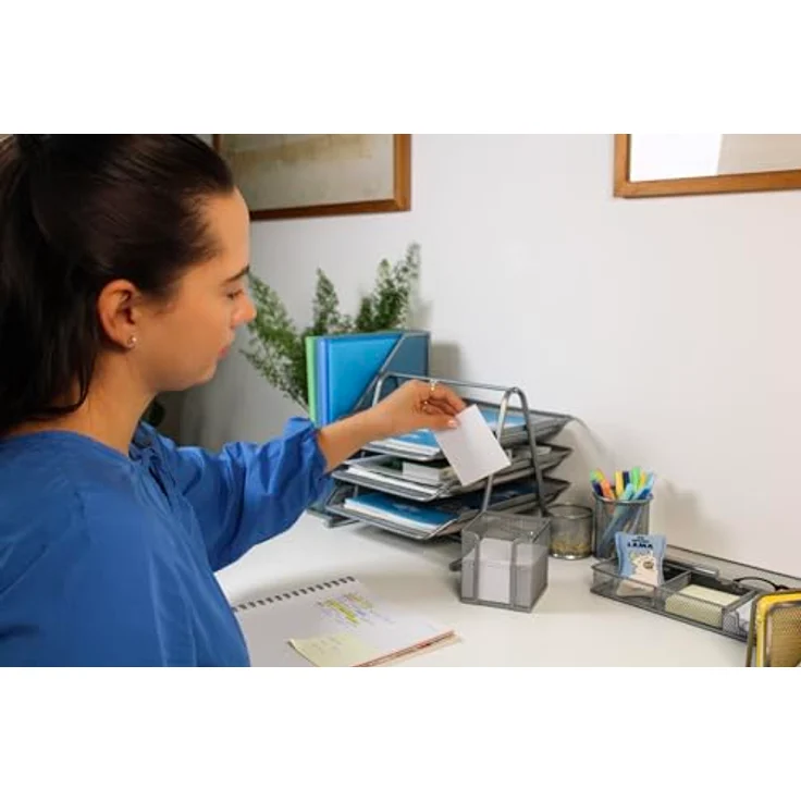 WEDO Zettelbox OFFICE, silber, aus pulverbeschichtetem Drahtmetall, Maße 10x10x10 cm, inkl. Papier (95x95 mm) – Bild 5