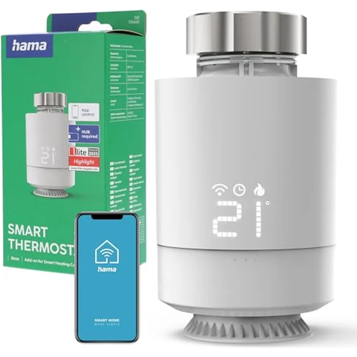 Hama Smartes Heizkörperthermostat, WLAN Erweiterung mit Adapter-Set, App- und Sprachsteuerung, Timer-Funktion, Frostschutzautomatik – Bild 2