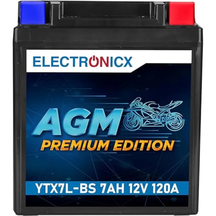 Electronicx AGM-YTX7L-BS Motorradbatterie 7Ah 12V, wartungsfrei, rüttelfest, auslaufsicher für Motorrad, Roller, Quad und ATV – Bild 1