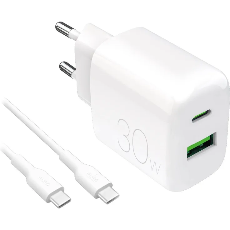 Puro PROLITE 30W USB Ladegerät, kompakt und leicht, Weiss, mit USB-A und USB-C Anschluss, Sicherheitsfunktionen