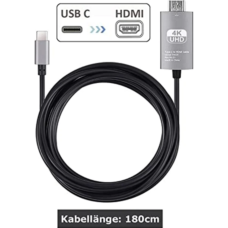 Bolwins A77CS USB-C auf HDMI Kabel 4K HD – 1,8m – Hochgeschwindigkeits-Adapter für MacBook Air (M2), MacBook, iPad Pro/Air, Galaxy, Huawei P40 – Perfekte 4K Ultra HD Bildqualität – Bild 3