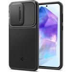 Spigen Optik Armor Hülle Kompatibel mit Samsung Galaxy A55 5G -Schwarz, Schutzhülle mit verschiebbarer Abdeckung und Air Cushion Technologie