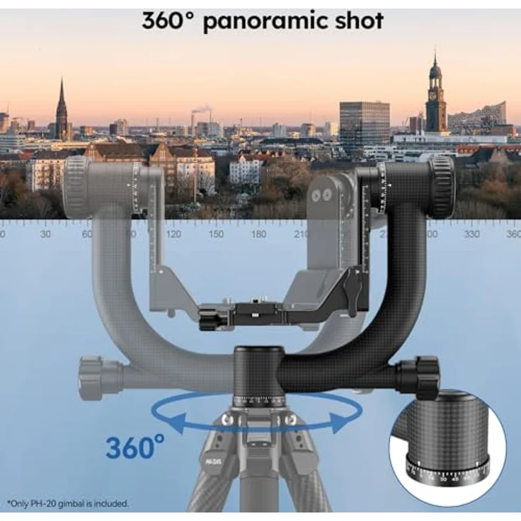 SIRUI PH-20 Gimbal Head (Carbon, Höhe: 230mm, Gewicht: 1.3kg, Belastbarkeit: 20kg) mit Tasche und Gurt – Bild 5