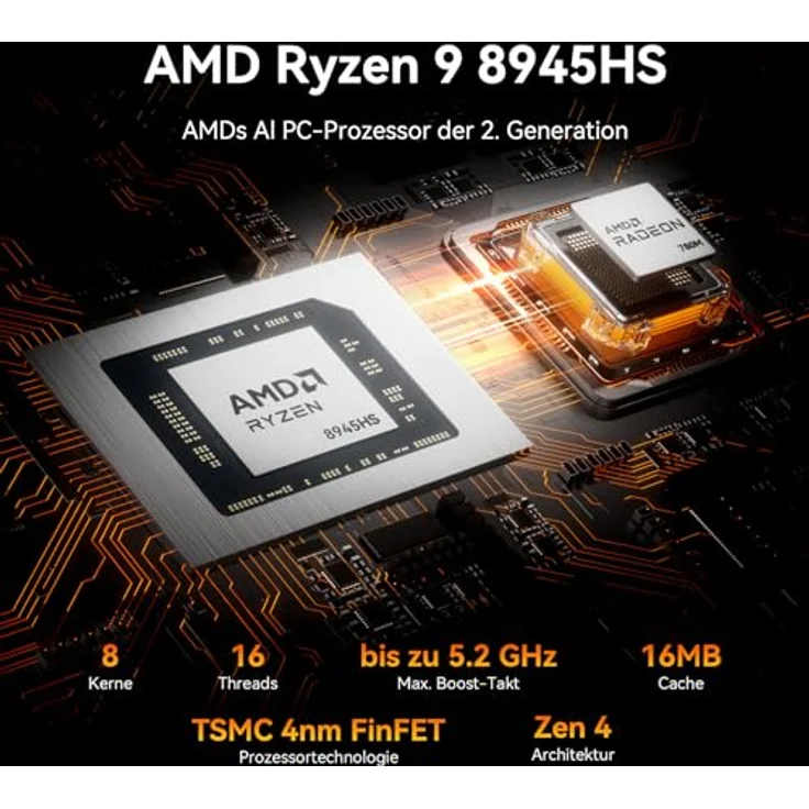 GEEKOM AI Mini PC A8 Max, AMD Ryzen 9 8945HS, 8 Kerne 16 Threads, 32GB DDR5 RAM, 2TB SSD, Dual 2.5Gbps LAN, Windows 11 Pro, WIFI 6E, BT 5.2, USB4, 8K UHD – Bild 2