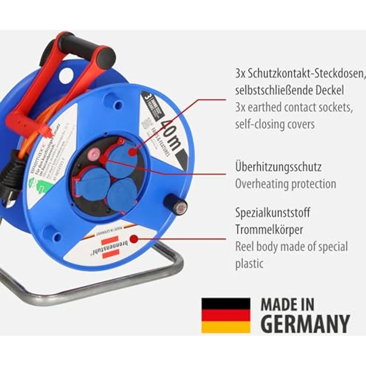 Brennenstuhl Garant IP44 Kabeltrommel 40m AT-N05V3V3-F 3G1,5, Wandmontage, 12.26 pounds – Bild 2