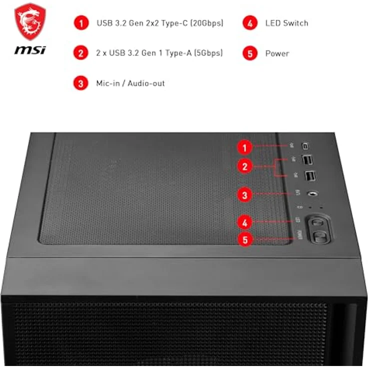 MSI MAG FORGE 321R AIRFLOW, Midi-Tower PC-Gehäuse mit gehärtetem Glasfenster, optimiert für Airflow, schwarz – Bild 4
