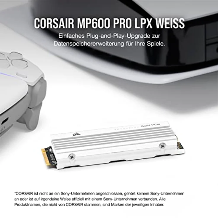 Corsair MP600 PRO LPX 4TB M.2 NVMe PCIe x4 Gen4 SSD - Optimiert Für PS5 (Bis zu 7.100 MB/Sek. Sequentielle Lese- Und 6.800 MB/Sek. Sequentielle Schreibgeschwindigkeiten, Kompakter Formfaktor) Weiß – Bild 2