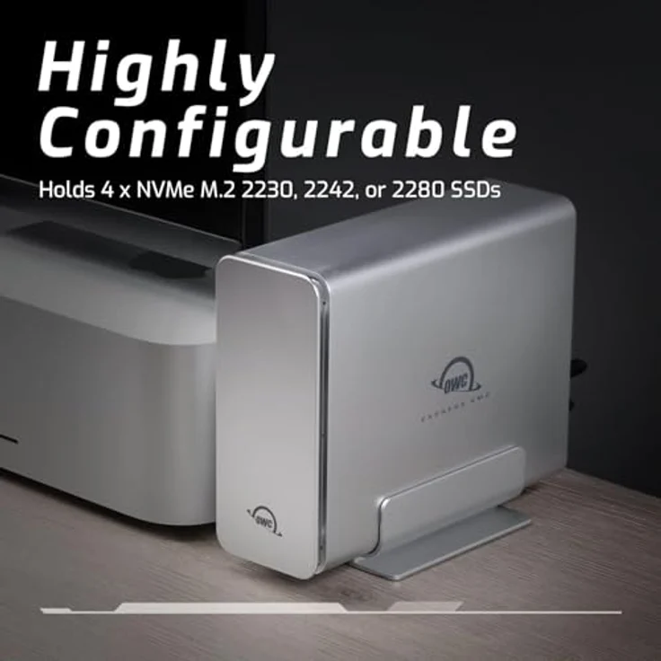 OWC Express 4M2 USB4 Gehäuse für 4 NVMe M.2 SSDs, bis zu 3200 MB/s, RAID 0/1/4/5/10/JBOD, Aluminium, leise, USB-C-Kabel enthalten – Bild 4