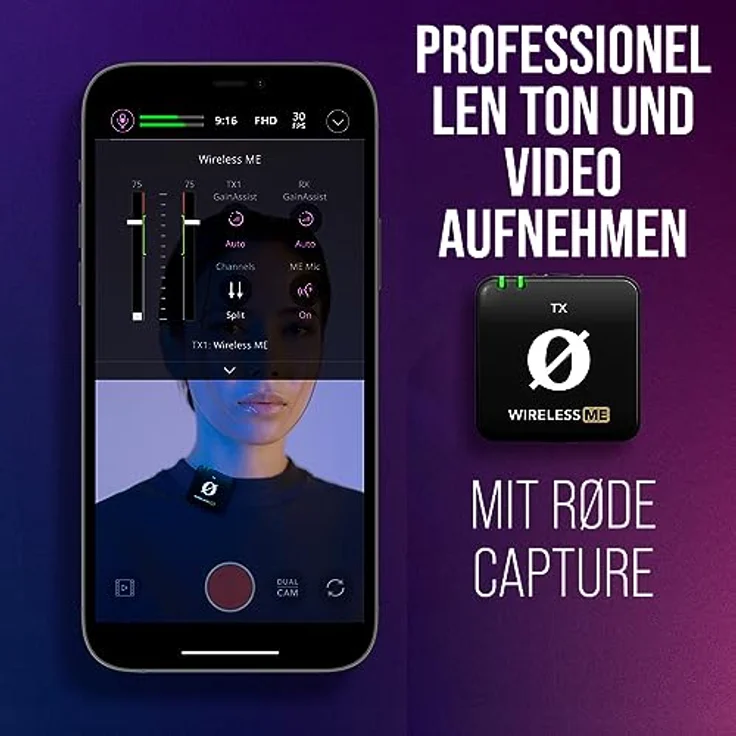 RØDE Wireless ME Ultrakompaktes und drahtloses Mikrofonsystem mit eingebauten Mikrofonen, GainAssist-Technologie und 100m Reichweite für Filmaufnahmen, Interviews und Inhaltserstellung, schwarz – Bild 5