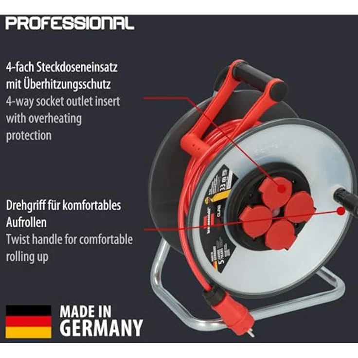 Brennenstuhl Professional SteelCore Kabeltrommel SC 3210 IP44, 33m H07BQ-F 3G2,5 Kabel, Stahlblech, Made in Germany – Bild 2