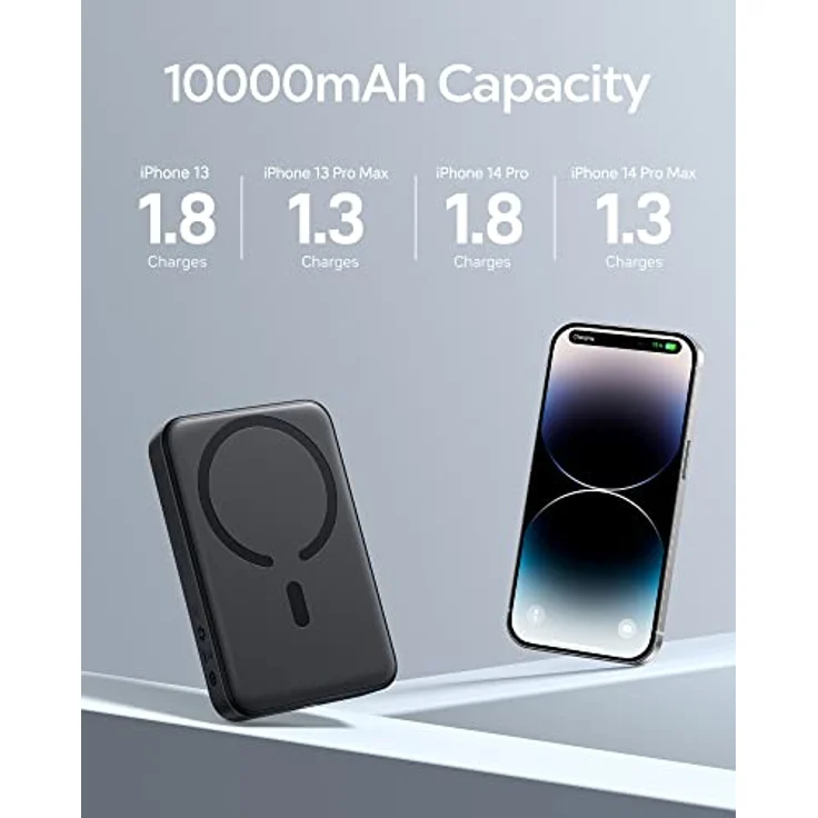 Baseus Magsafe Powerbank, 10000mAh Magnetische Powerbank für iPhone 14/13/12 Serie, Externer Akku mit PD 20W USB-C, Kabellose Powerbank mit Magnet, Powerbank Klein und Leistungsstark, Schwarz – Bild 4
