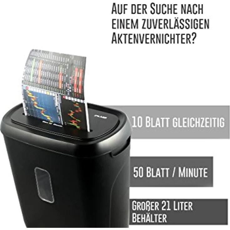 10 Blatt Aktenvernichter - Schredder Kreuzschnitt Partikelschnitt, 21 L Behälter, Sicherheitsstufe P4 für vertrauliche Dokumente, Automatisch, unschlagbare Geschwindigkeit - DSGVO – Bild 4