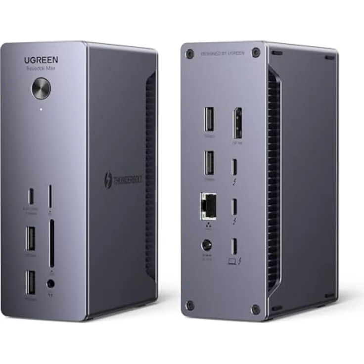 UGREEN Revodok Max 213 Thunderbolt 4 Dock 40Gbps (Dual 4K@60Hz, Single 8K Display), 13-in-1 Docking Station 90W Aufladen für Laptop, 2.5Gbps Ethernet, microSD&SD 4.0, 3.5mm Aux