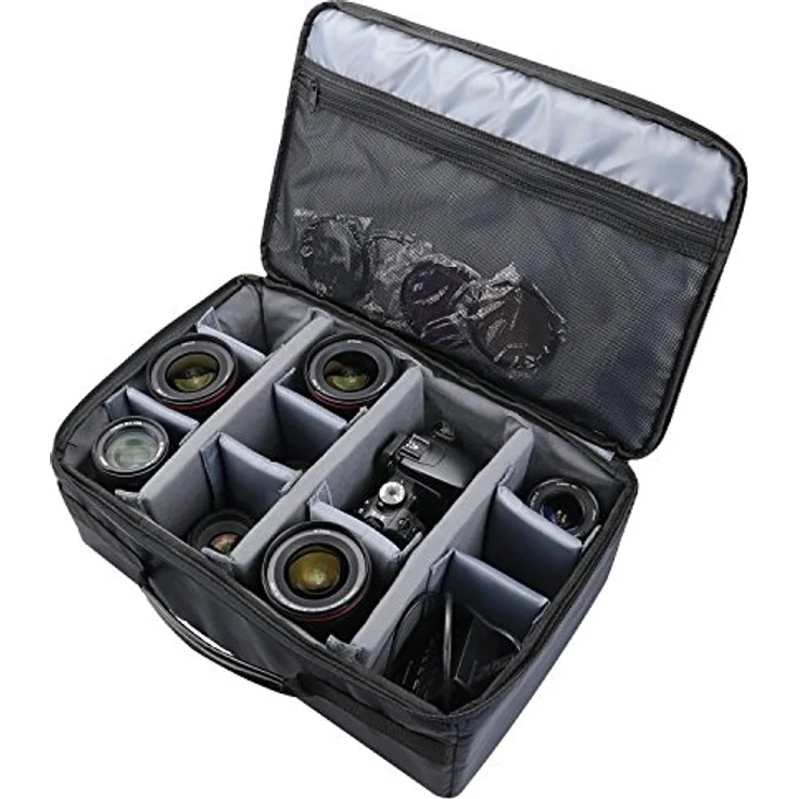 HMF 18442-02 Kameratasche, Kamerakoffer mit individuellen Trennwänden, gepolstert, für Spiegelreflexkameras, schwarz, 44 x 28 x 18 cm – Bild 2