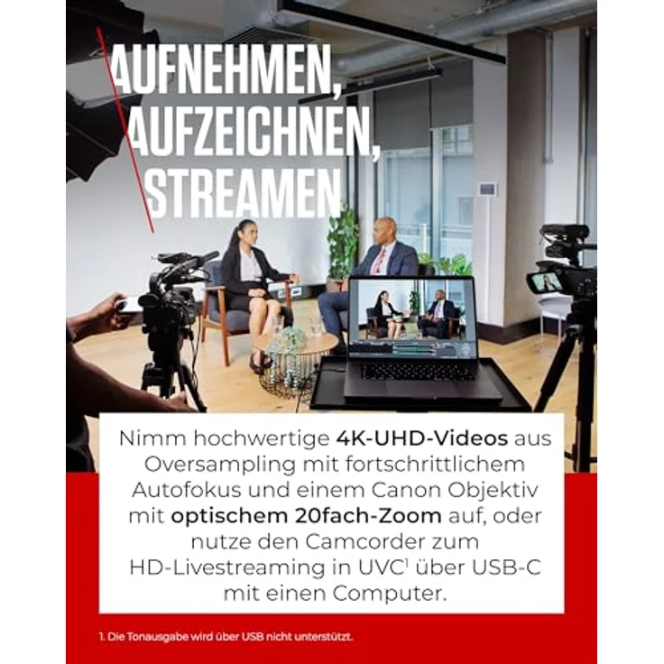 CANON XA-60, Handkamerarekorder mit 21,14 MP CMOS-Sensor, 20x optischem Zoom und 4K UHD-Aufnahmen – Bild 3