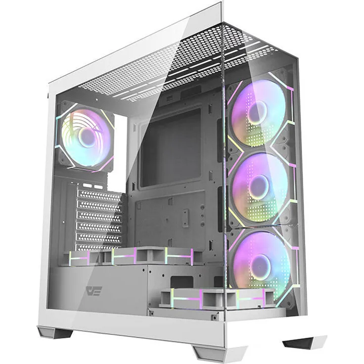 darkflash DS900, Computergehäuse in Weiß mit 7 ARGB-Lüftern und Panoramadesign