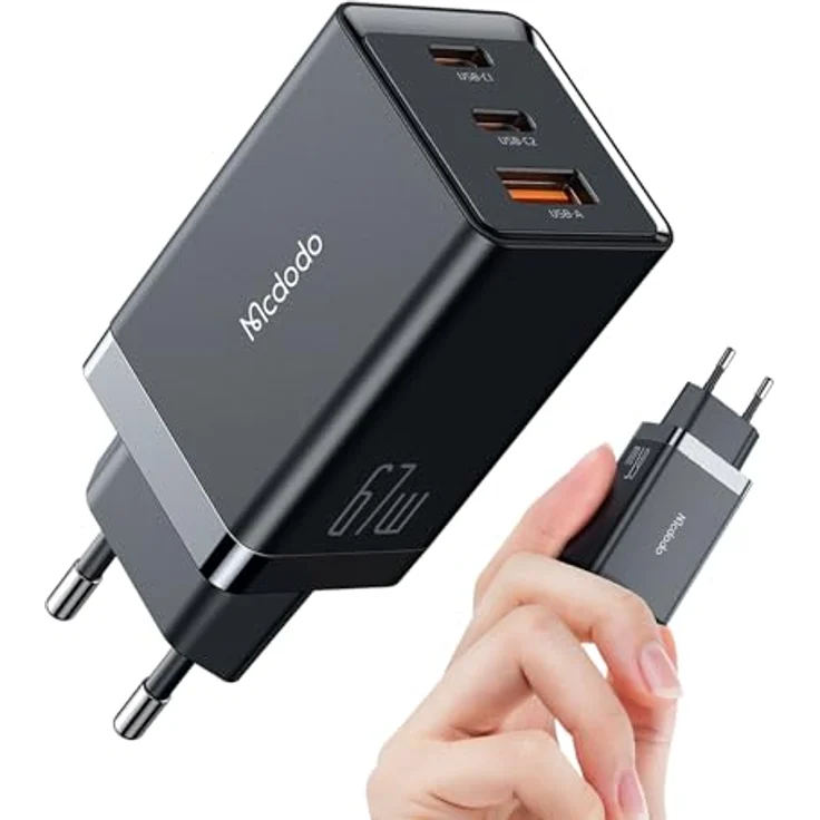 mcdodo 67W USB C Ladegerät GAN 5 3-Port Schnellladegerät PD Netzteil Mehrfach Ladegerät PD3.0/QC4.0/FCP USB C Netzteil - Kompatibel mit MacBook Pro/Air, Laptop, Tablet, Handy - in Schwarz – Bild 1