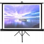 OVERMAX Tripod Screen 60” EIN Projektionsschirm mit Stativ 60 Zoll 116×87 cm Dreibein-Stativ, automatisches federbelastetes Aufrollen, weißes Mattes Segeltuch