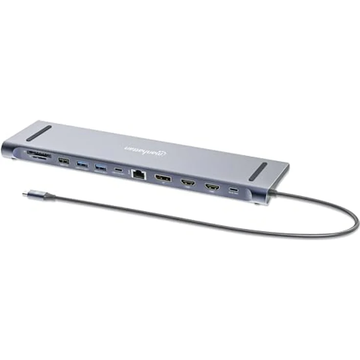 Manhattan Dockingstation 12-in-1 4K 1xHDMI 2xDP 3xUSB-A, USB-Hub mit 4K@60Hz Auflösung, Gigabit Ethernet-Port, schwarz – Bild 1