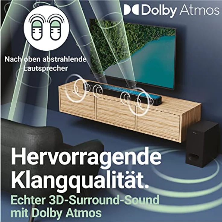 MAJORITY Dolby Atmos 2.1.2 Soundbar mit Subwoofer 400 Watt, HDMI ARC, Bluetooth Soundbar für TV Geräte, Dolby Atmos Soundsystem, Kabelloser Subwoofer 3D Audio Lautsprecher, Optical, AUX Sierra Plus – Bild 3