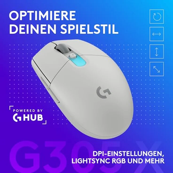 LOGITECH G305 X SUPERLIGHT Gaming-Maus, kabellos, HERO 44K-Sensor, 60 g, weiß, RGB-Beleuchtung – Bild 9