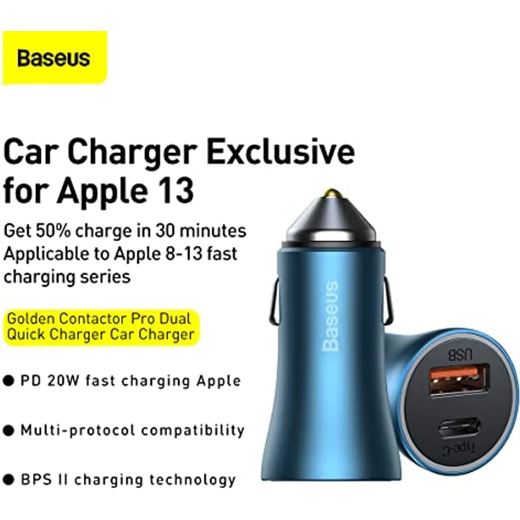 Baseus Autoladegerät Golden Contactor Pro Fast Typ C/USB 40W, PD 3.0, QC 4.0+ SCP, FCP, AFC, Blau (CCJD-03) – Bild 4