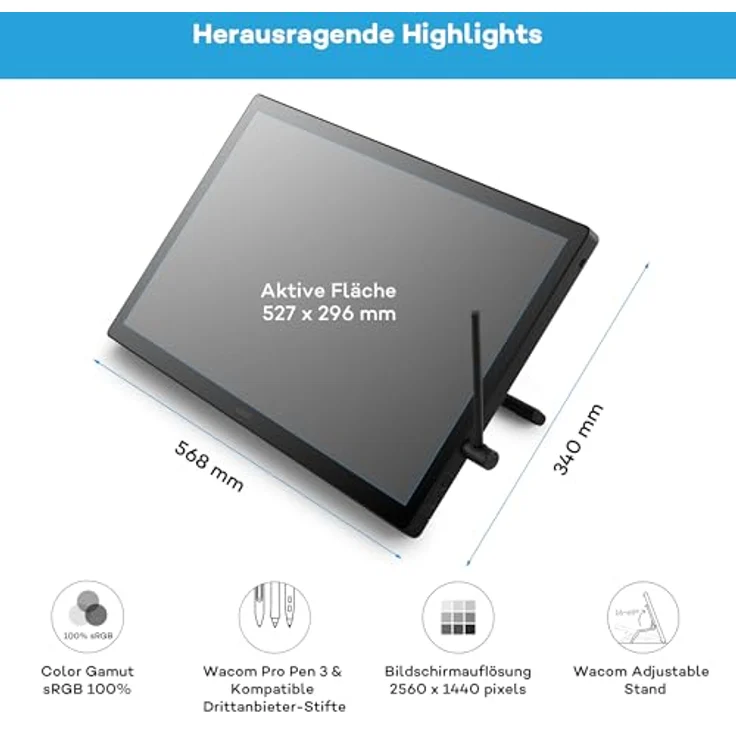 Wacom Display Cintiq 24 (2025), Grafiktablett mit 23,8" WQHD-Display, 5080 lpi, druckempfindlichem Wacom Pro Pen 3 und AG-Glasoberfläche, Schwarz – Bild 5